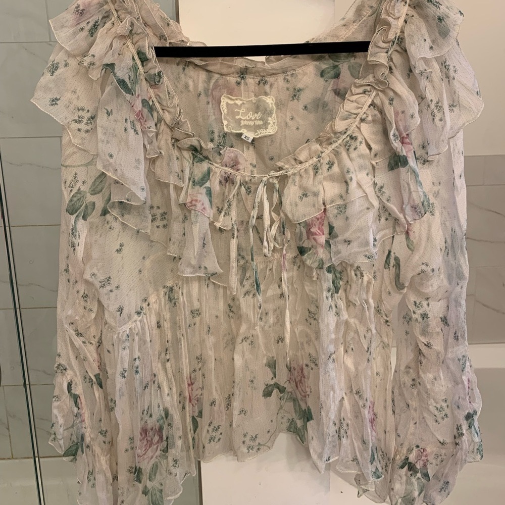Johnny Was sheer silk floral top in size XS!